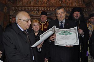 Premiile naţionale anuale ale Fundaţiei ,,Nişte ţărani’’, 26.10.2014, Dinu Săraru, Sorin Mihăilescu, P.S. Emilian Lovişteanul, Pr. Prună Alexandru, Elena Văduva