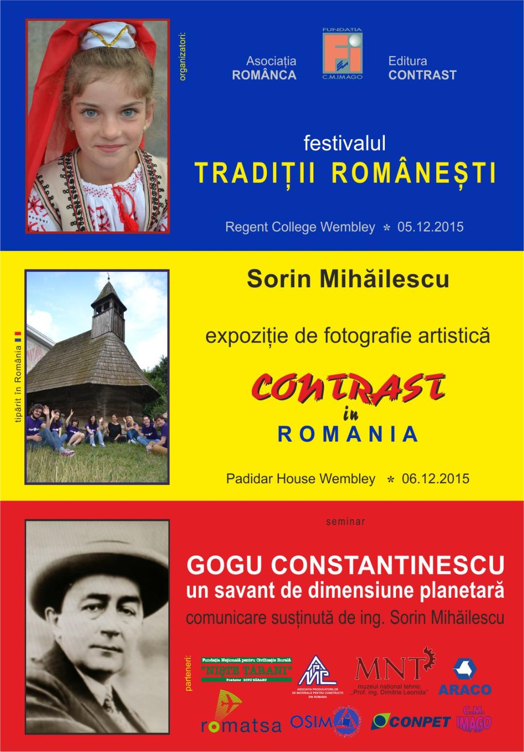 Afis Londra - conferință Gogu Constantinescu - expo foto Sorin Mihăilescu - Tradiții Românești