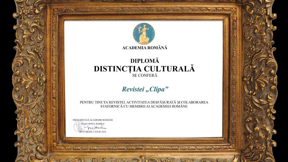 Diploma revista Clipa de la Academia Romana - 2012